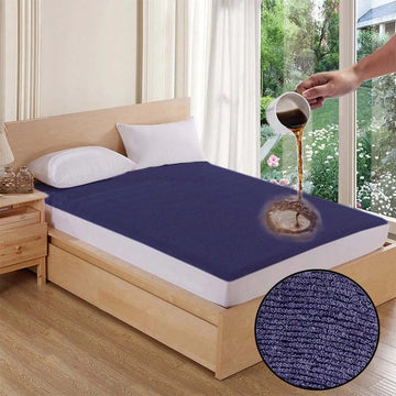 Terry Cotton Protector Navy Blue Color Fitted Style
