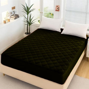 Quilted Fitted  Cover For Double bed Fitted  Protector Anti Sleep Bed Sheet- Black