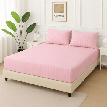 BABY PINK STRIPES- Fitted Bedsheet Set