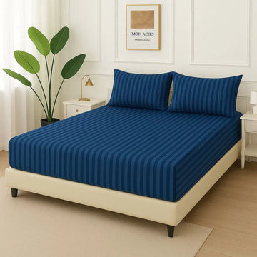 NAVYBLUE STRIPES- Fitted Bedsheet Set
